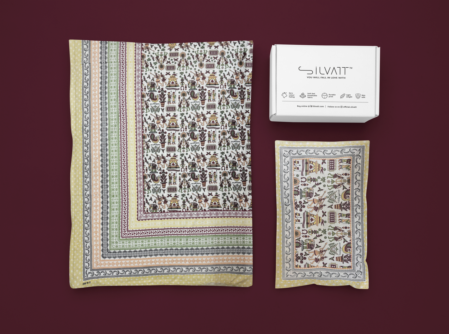 Jaipuri Cotton Yellow Ethnic Mandakini All-Over Print King Size Double Bedsheet 90x108 inches