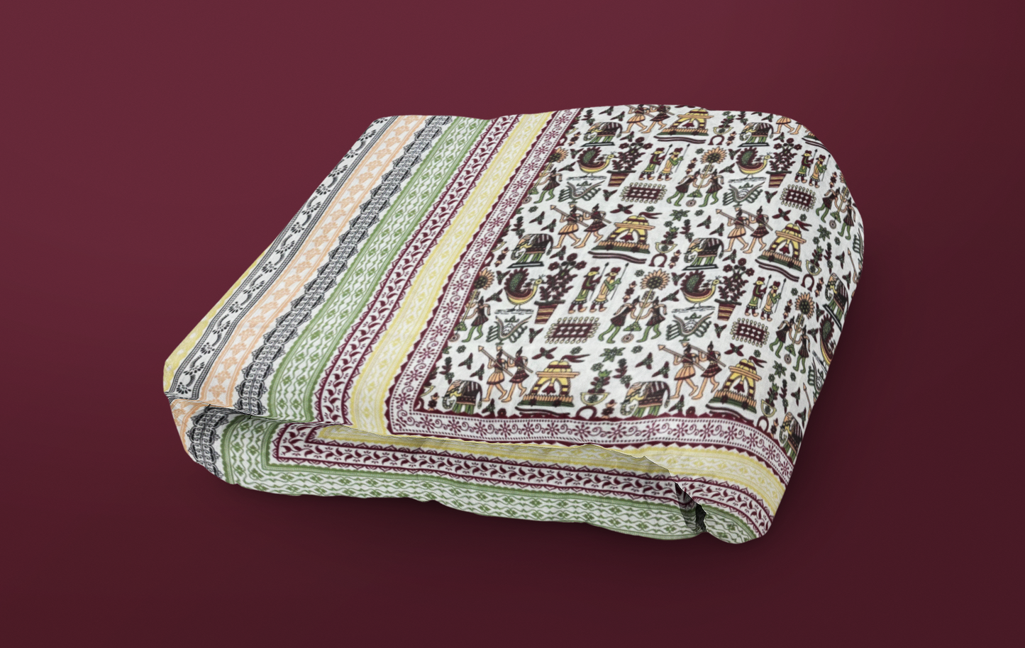 Jaipuri Cotton Yellow Ethnic Mandakini All-Over Print King Size Double Bedsheet 90x108 inches