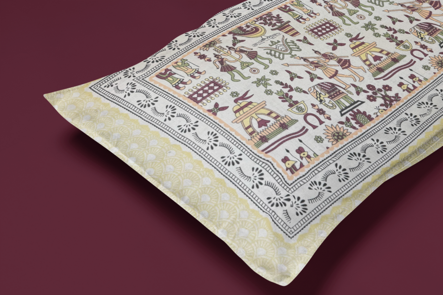 Jaipuri Cotton Yellow Ethnic Mandakini All-Over Print King Size Double Bedsheet 90x108 inches