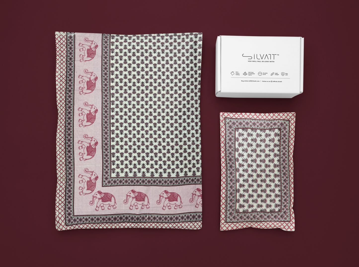 Jaipuri Cotton Pink Ethnic Elephant Border King Size Double Bedsheet 90x108 inches
