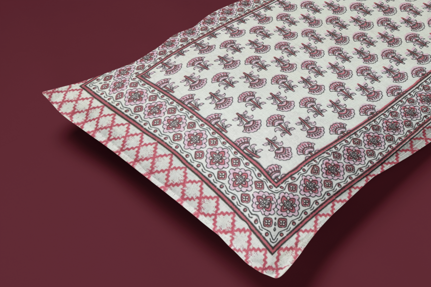 Jaipuri Cotton Pink Ethnic Elephant Border King Size Double Bedsheet 90x108 inches