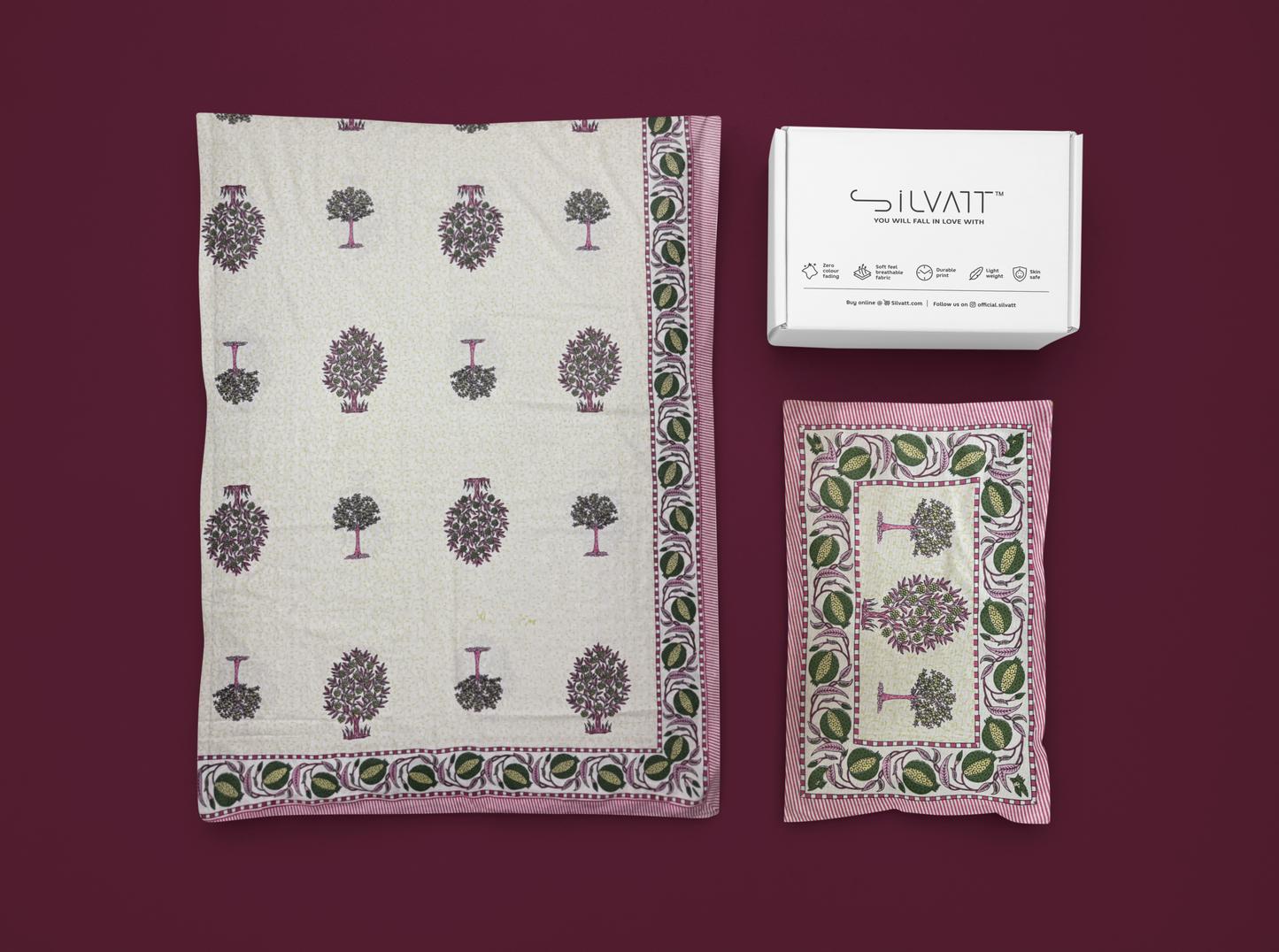 Jaipuri Cotton Pink Ethnic Tree Block Print King Size Double Bedsheet 90x108 inches