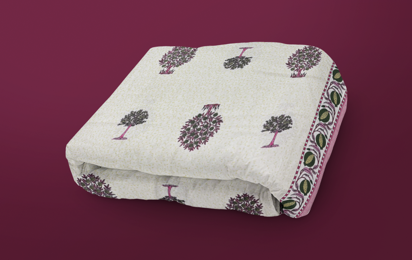 Jaipuri Cotton Pink Ethnic Tree Block Print King Size Double Bedsheet 90x108 inches