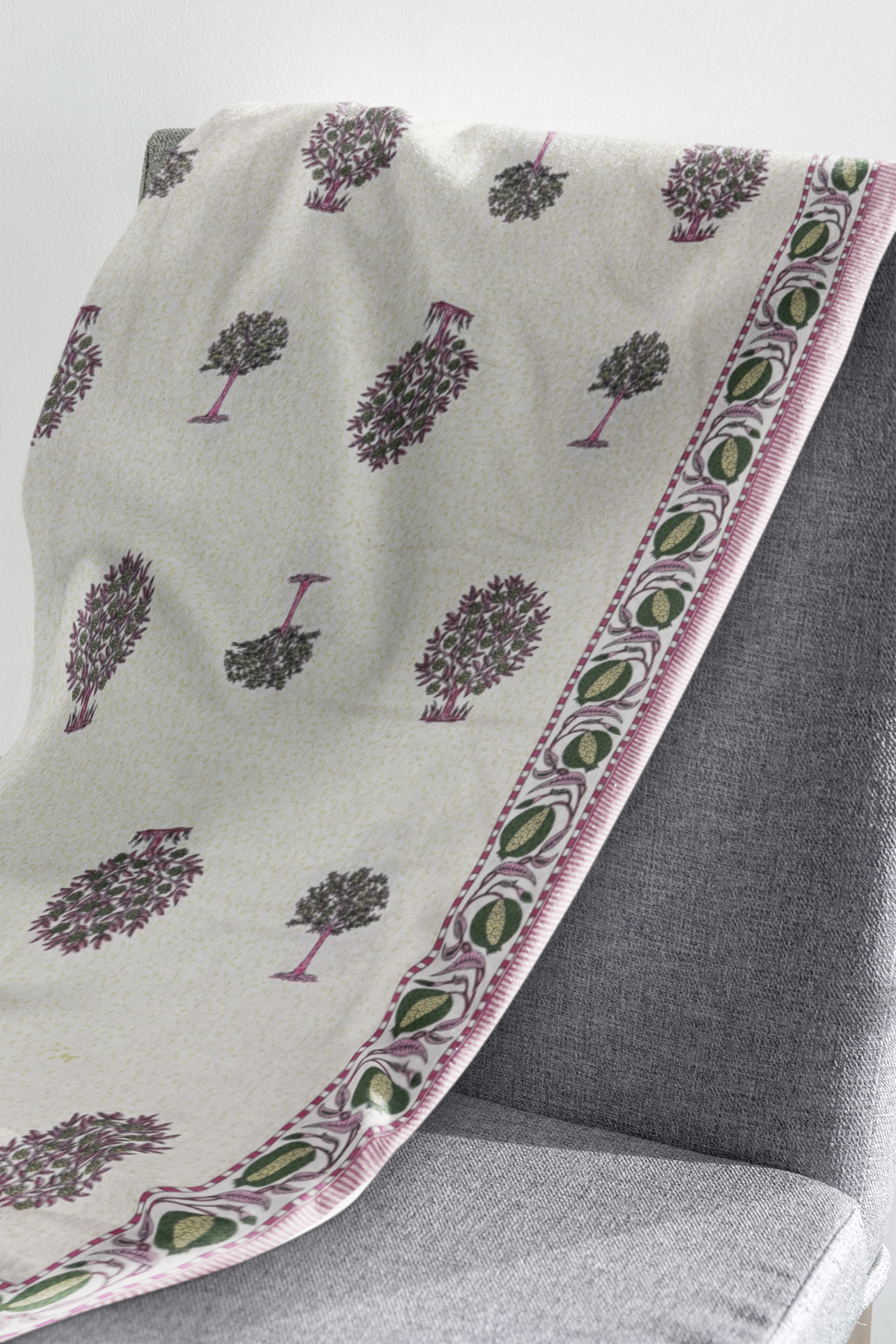 Jaipuri Cotton Pink Ethnic Tree Block Print King Size Double Bedsheet 90x108 inches