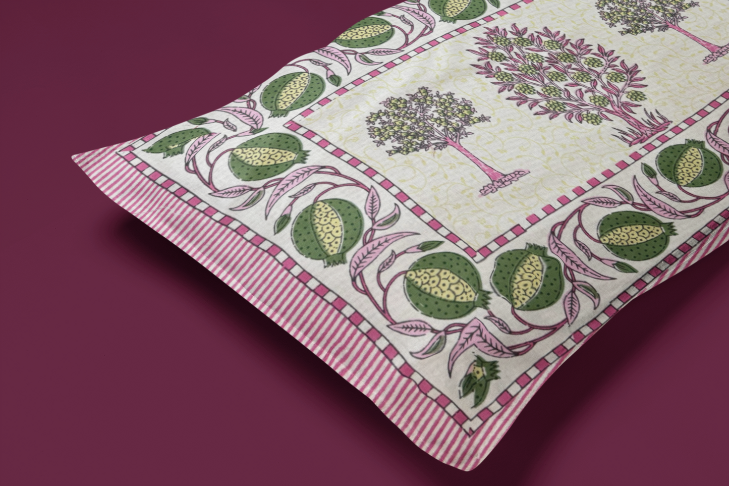 Jaipuri Cotton Pink Ethnic Tree Block Print King Size Double Bedsheet 90x108 inches