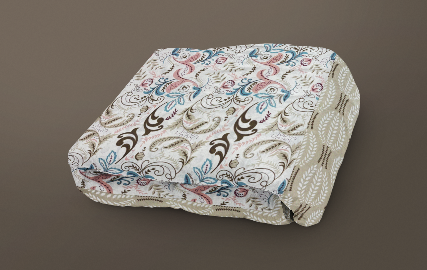 Jaipuri Cotton Beige Ethnic Feather Print King Size Double Bedsheet 90x108 inches