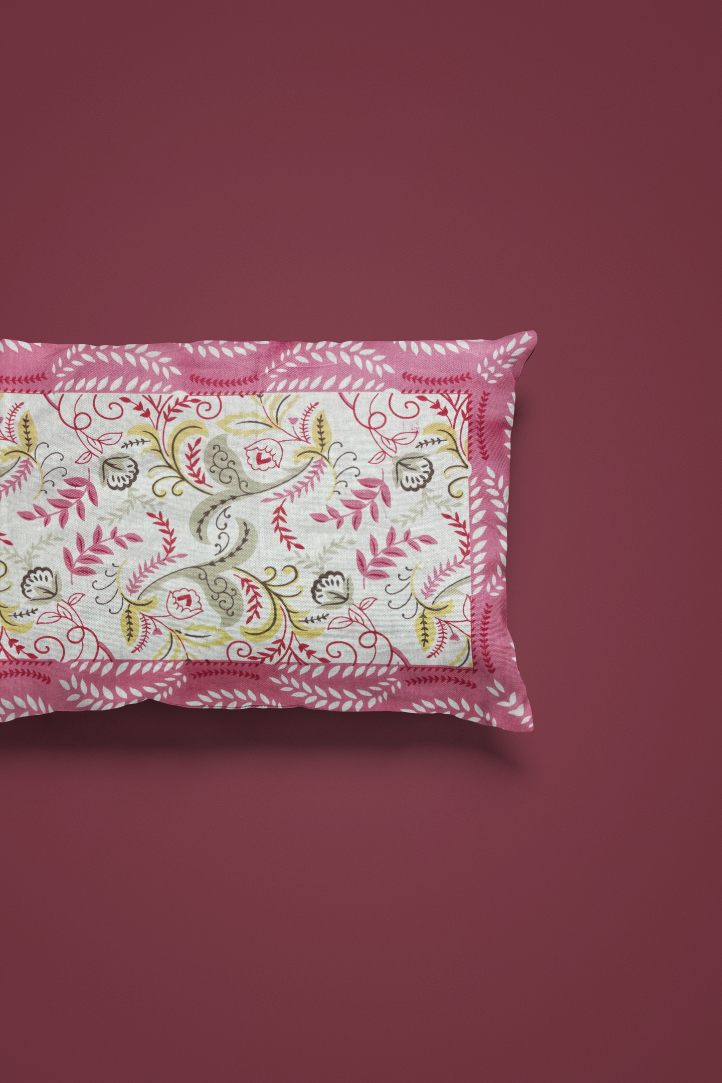 Jaipuri Cotton Pink Ethnic Feather Print King Size Double Bedsheet 90x108 inches