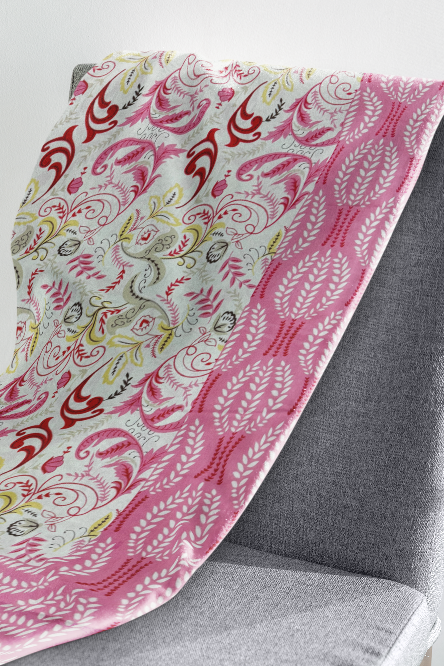 Jaipuri Cotton Pink Ethnic Feather Print King Size Double Bedsheet 90x108 inches