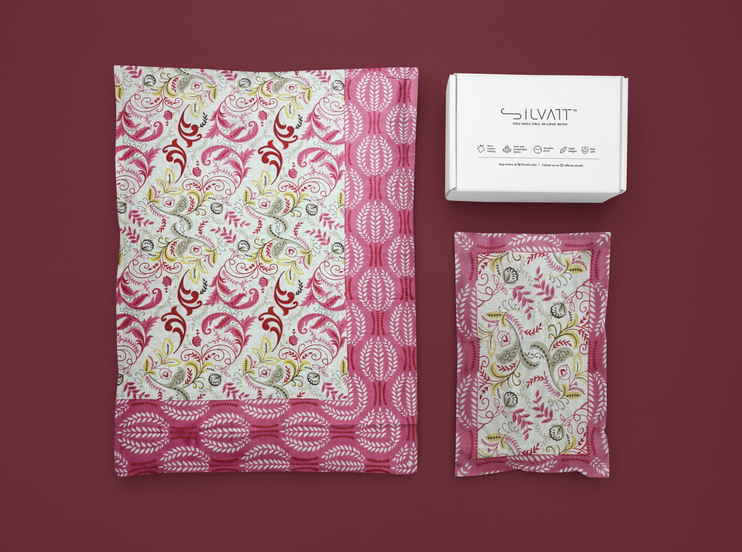 Jaipuri Cotton Pink Ethnic Feather Print King Size Double Bedsheet 90x108 inches