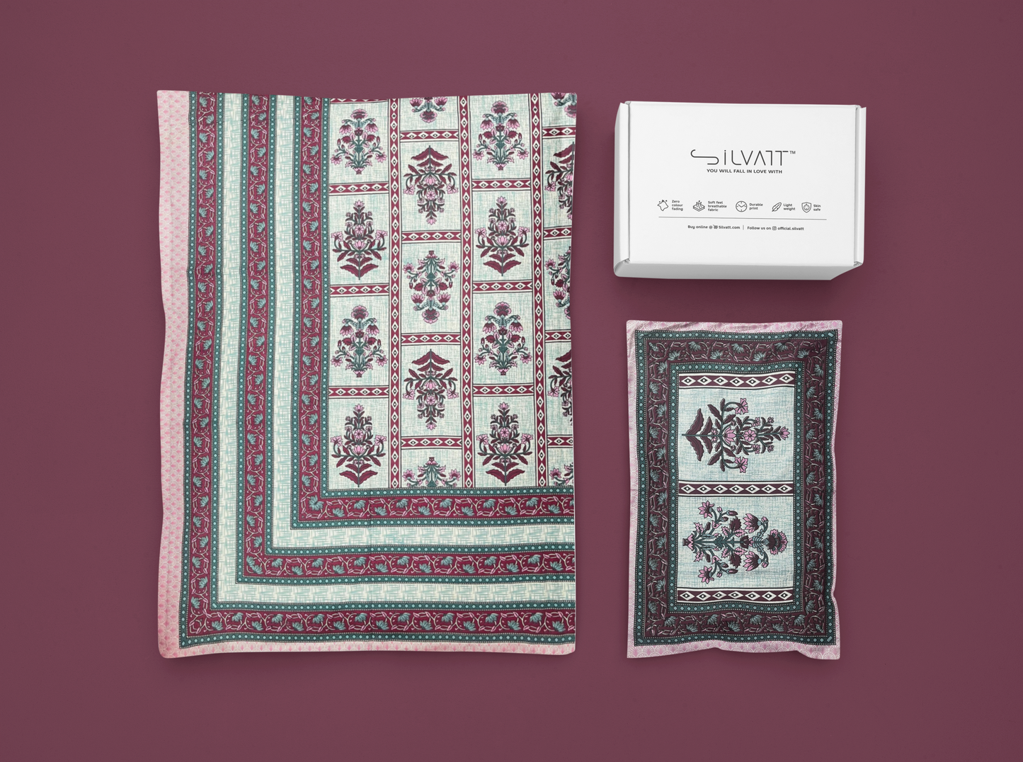 Jaipuri Cotton Pink Ethnic Flower and Bail Print King Size Double Bedsheet 90x108 inches