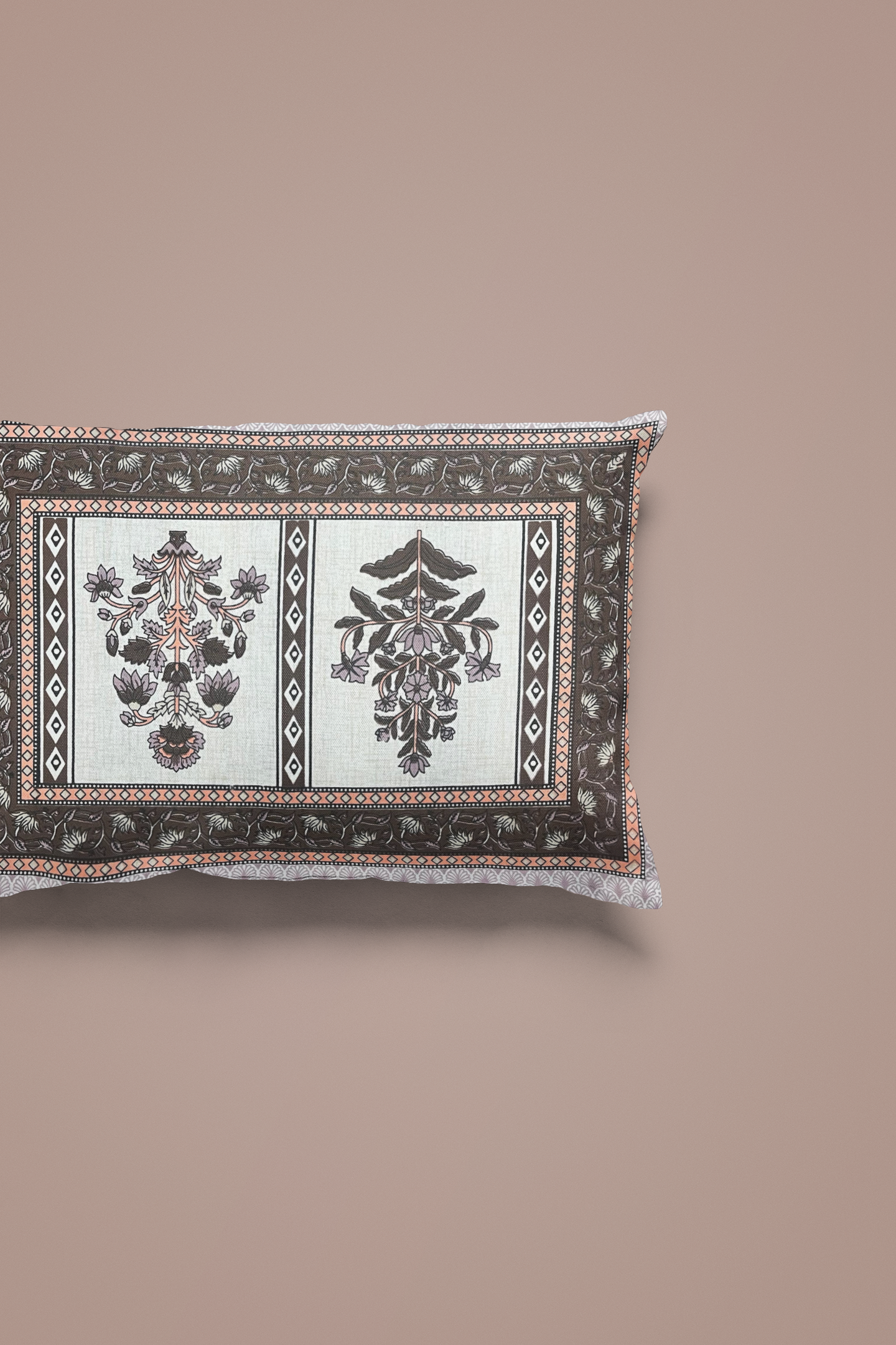 Jaipuri Cotton Maroon Ethnic Flower and Bail Print King Size Double Bedsheet 90x108 inches