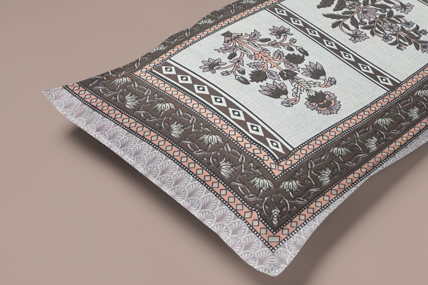 Jaipuri Cotton Maroon Ethnic Flower and Bail Print King Size Double Bedsheet 90x108 inches