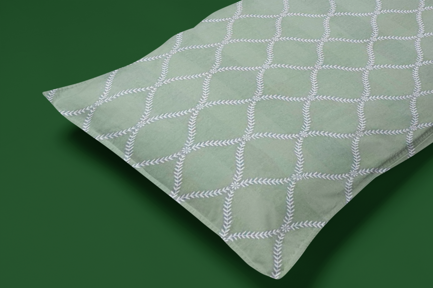 Pure Cotton Traditional Pattern Green Double Bed Flat Bedsheet | 90x100 inches