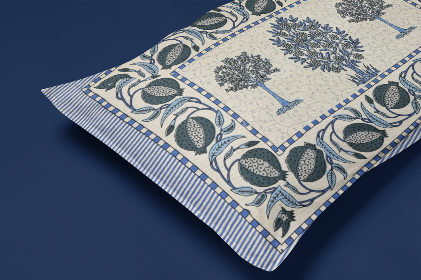 Jaipuri Cotton Blue Ethnic Tree Block Print King Size Double Bedsheet 90x108 inches