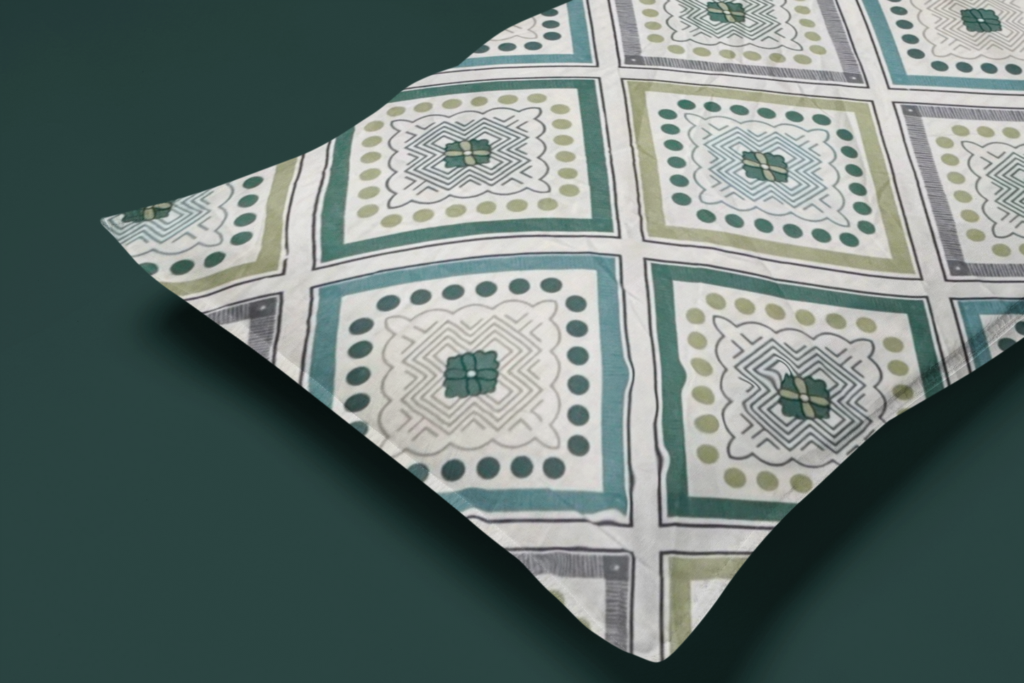 Green Geometry Design Double Bed Fitted Bedsheet | 72x78 inches | Up to 8 inches Mattress