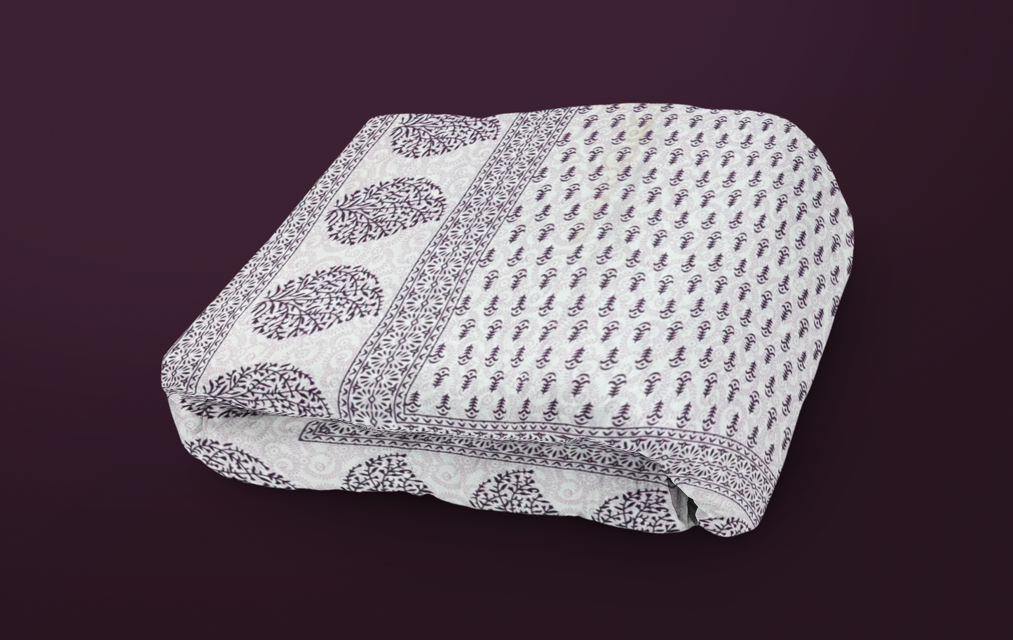 Jaipuri Cotton Purple Ethnic Leaf Border King Size Double Bedsheet 90x108 inches