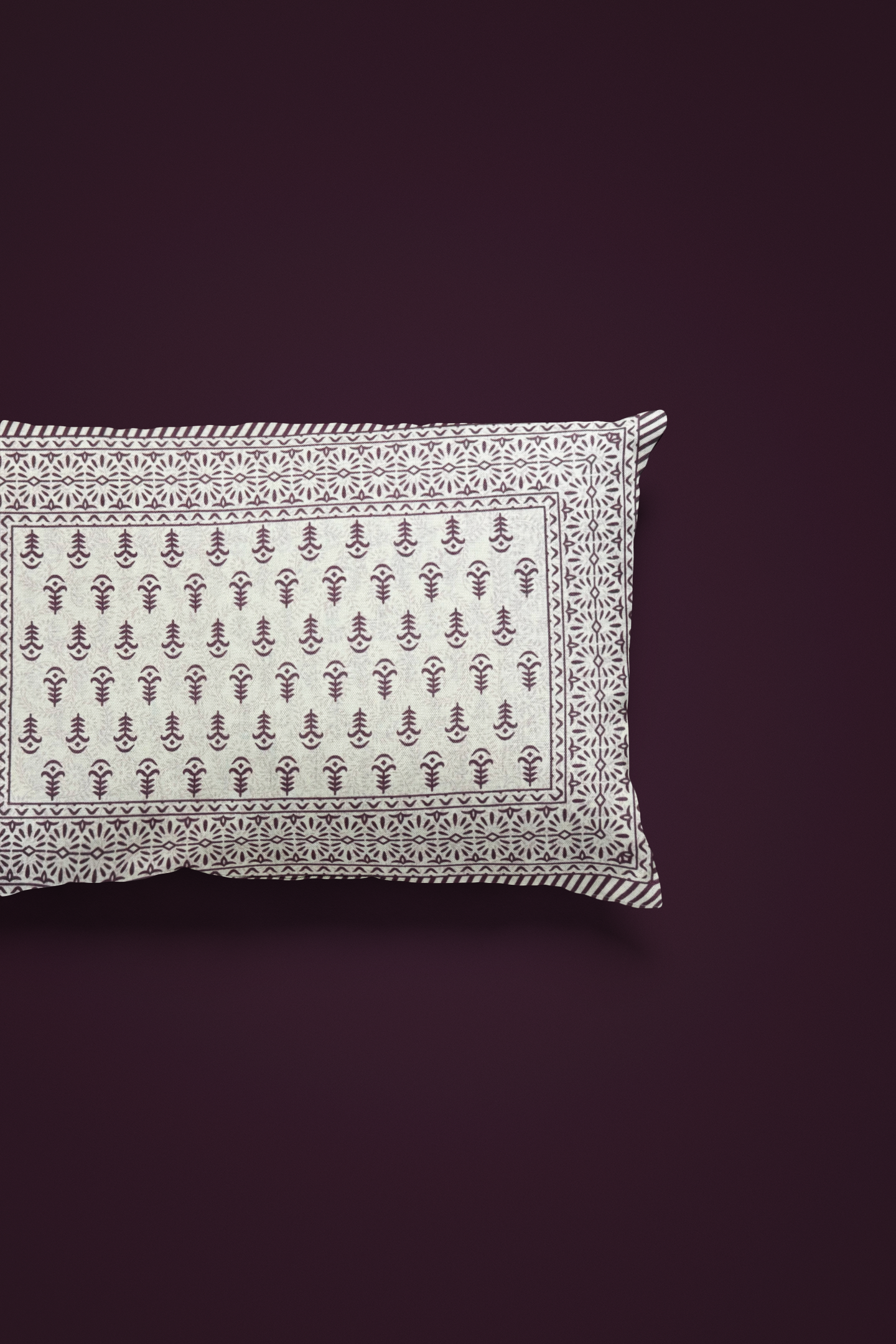 Jaipuri Cotton Purple Ethnic Leaf Border King Size Double Bedsheet 90x108 inches