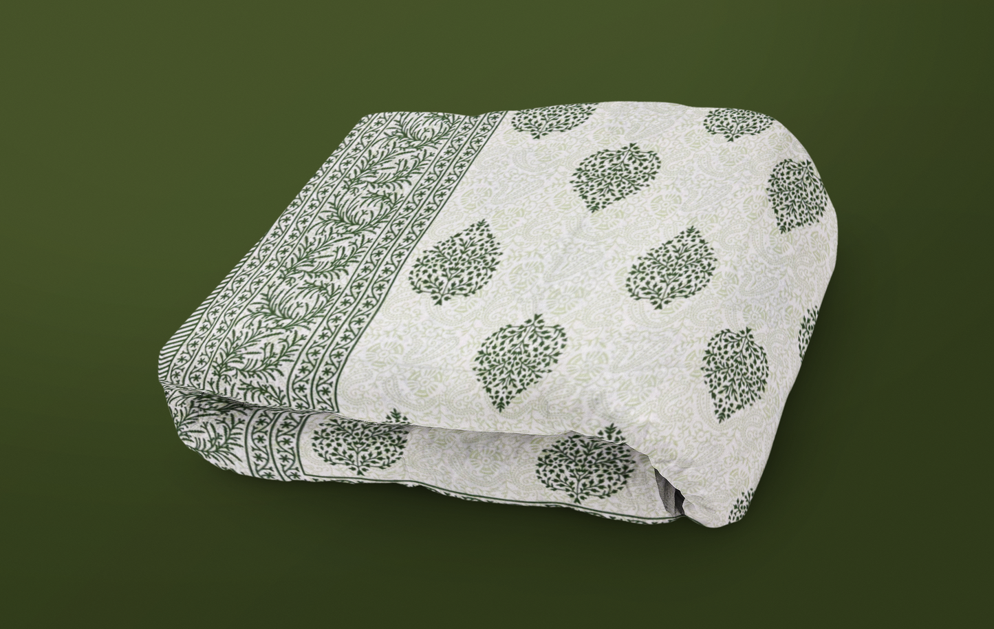 Jaipuri Cotton Green Ethnic Traditional Leaf King Size Double Bedsheet 90x108 inches