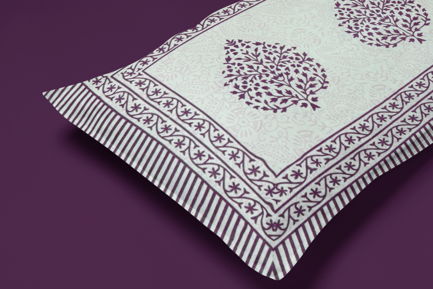 Jaipuri Cotton Purple Ethnic Traditional Leaf King Size Double Bedsheet 90x108 inches