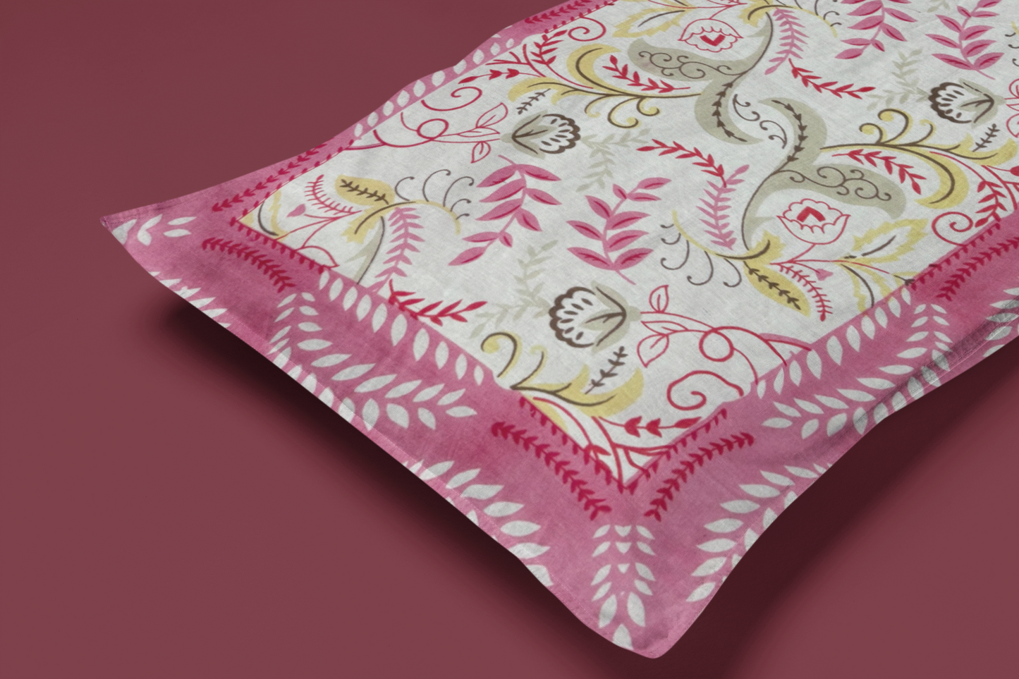 Jaipuri Cotton Pink Ethnic Feather Print King Size Double Bedsheet 90x108 inches