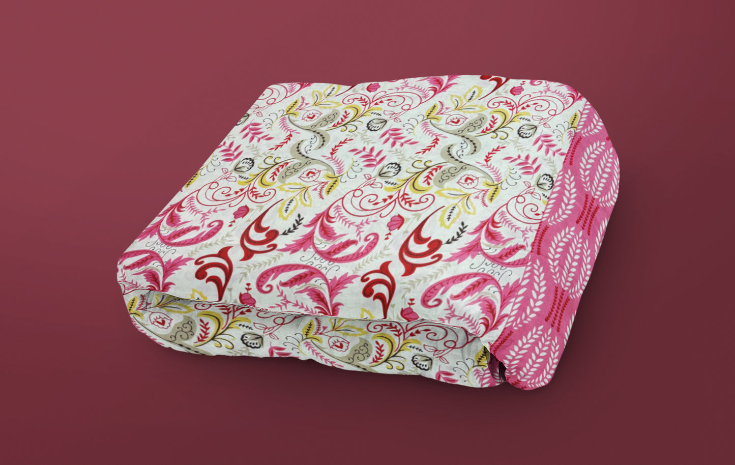 Jaipuri Cotton Pink Ethnic Feather Print King Size Double Bedsheet 90x108 inches