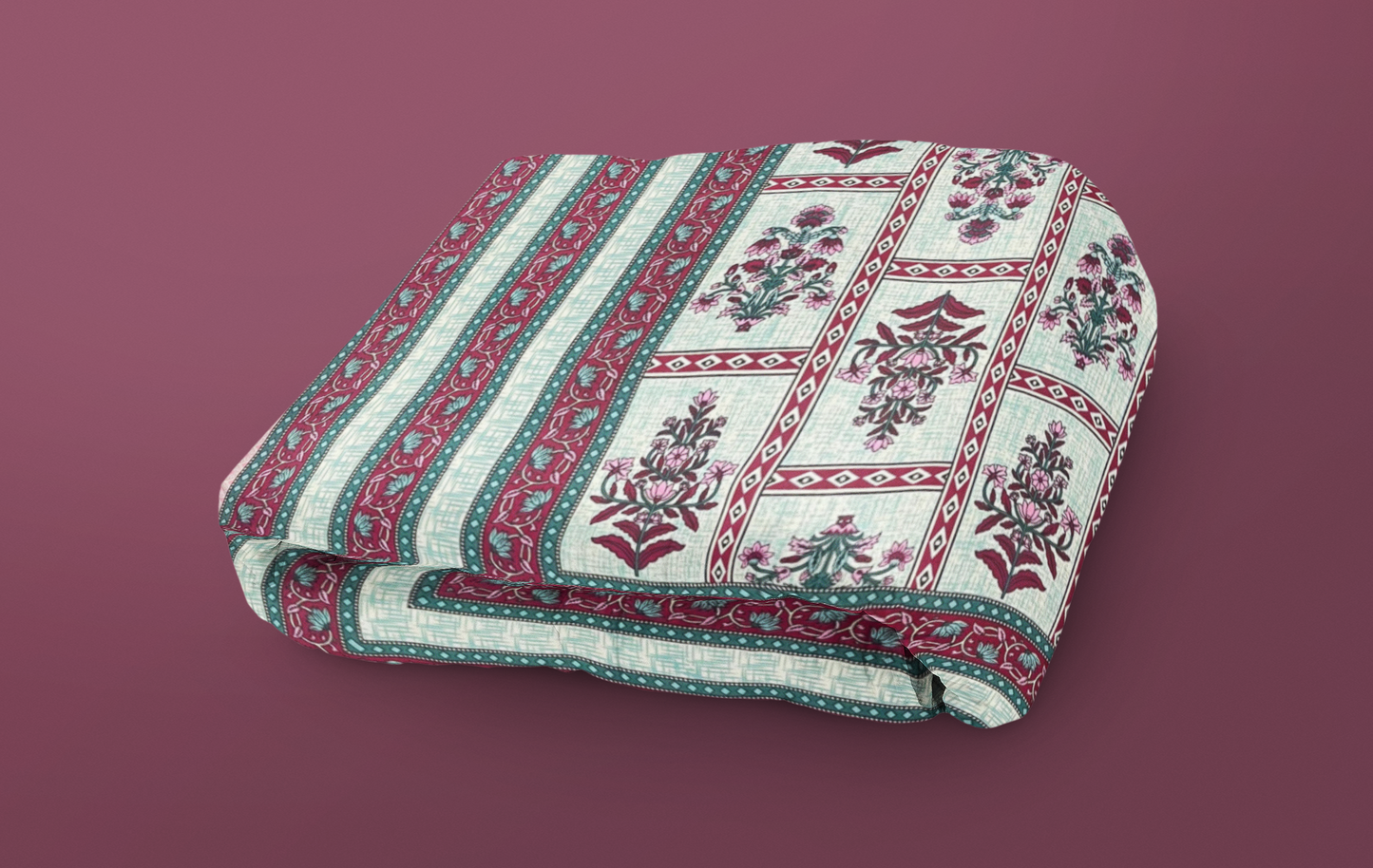 Jaipuri Cotton Pink Ethnic Flower and Bail Print King Size Double Bedsheet 90x108 inches