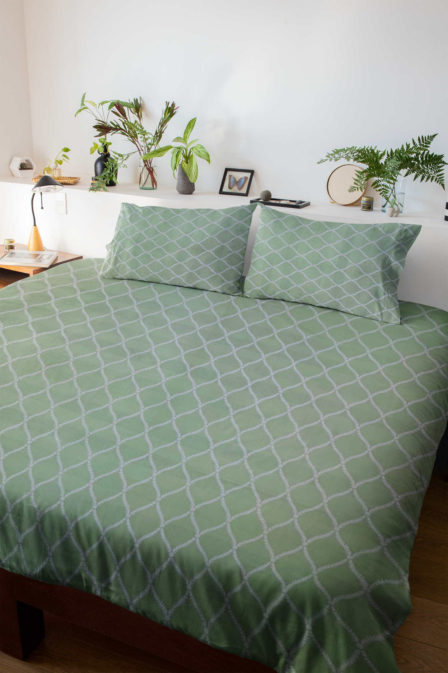 Pure Cotton Traditional Pattern Green Double Bed Flat Bedsheet | 90x100 inches