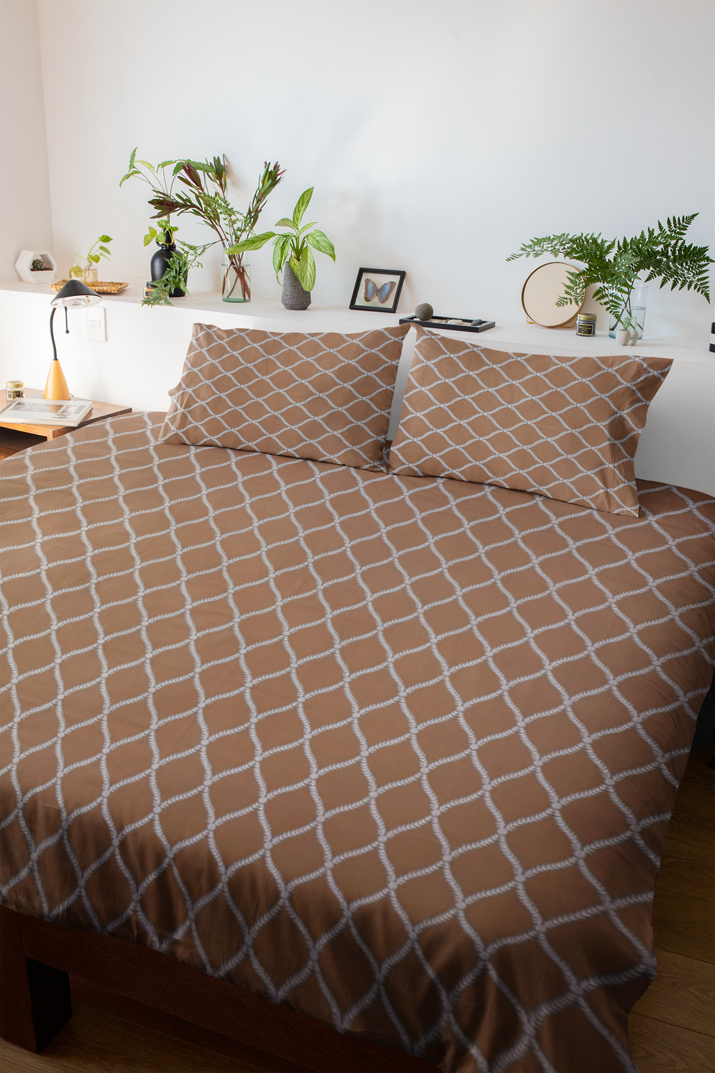 Pure Cotton Traditional Pattern Rust Double Bed Flat Bedsheet | 90x100 inches