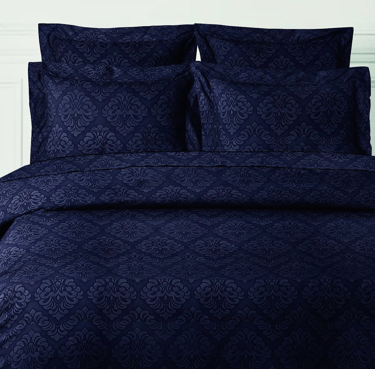 Blue Embossed Double Bed Flat Bedsheet | 90x100 inches