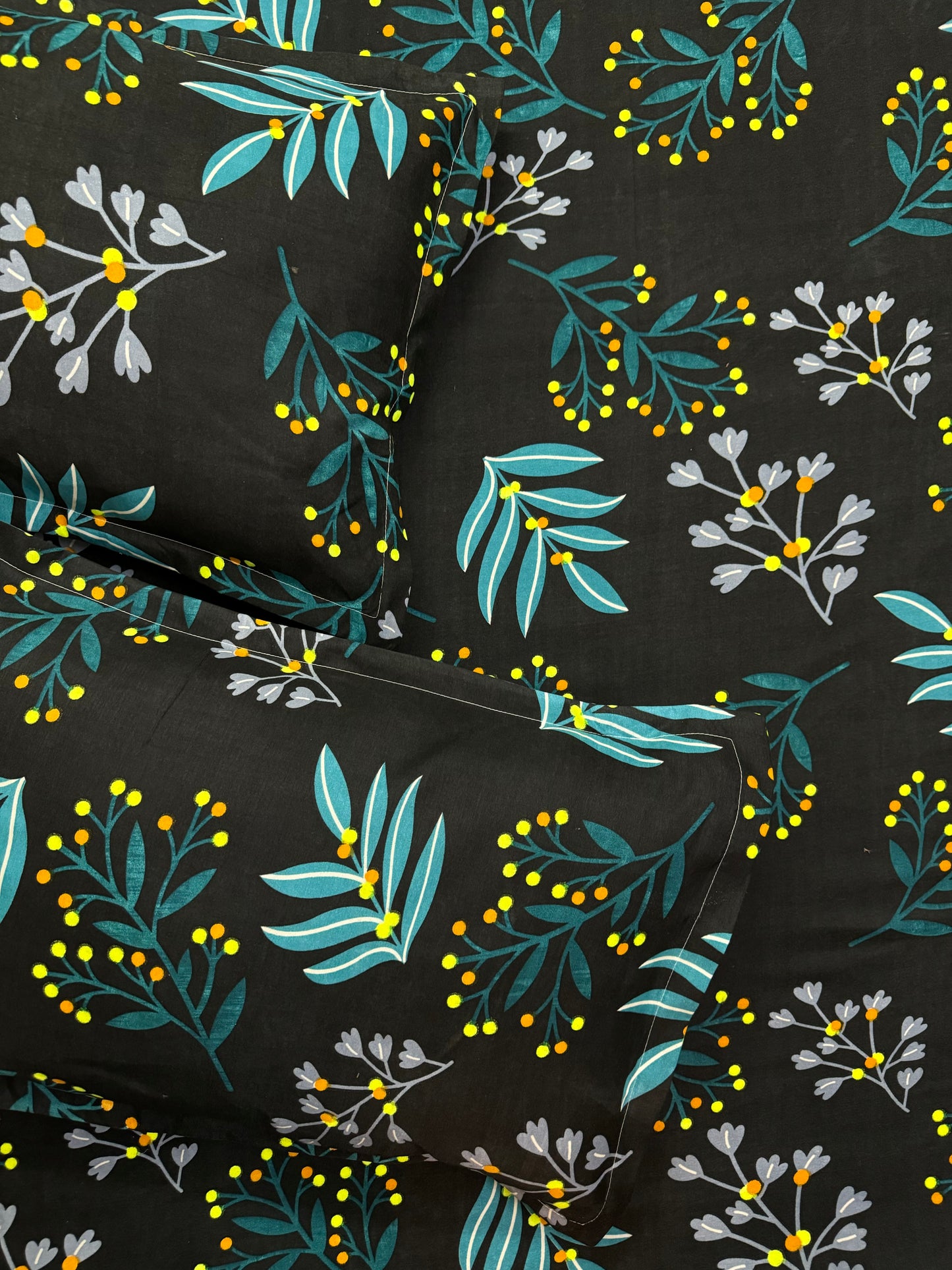 Black Neon Flora Double Bed Fitted Bedsheet | 72x78 inches | Up to 6 inches Mattress