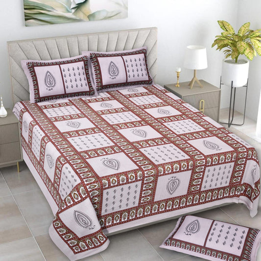 Jaipuri Cotton Pink Ethnic and Modern Fusion King Size Double Bedsheet 90x108 inches