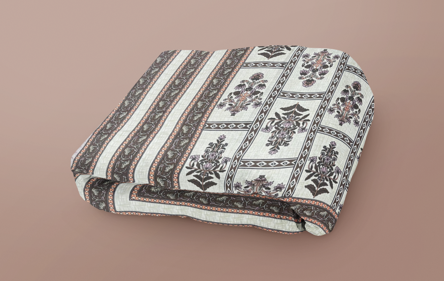 Jaipuri Cotton Maroon Ethnic Flower and Bail Print King Size Double Bedsheet 90x108 inches