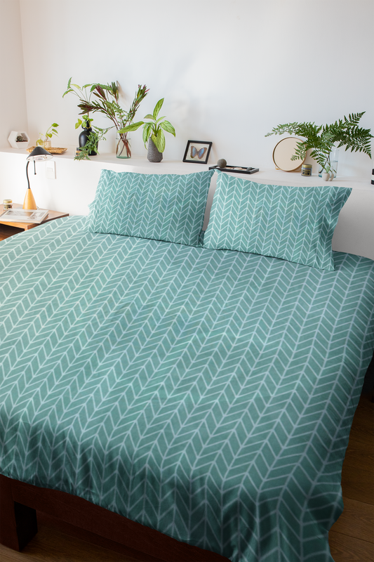 Green Pattern Double Bed Fitted Bedsheet | 72x78 inches | Up to 8 inches Mattress